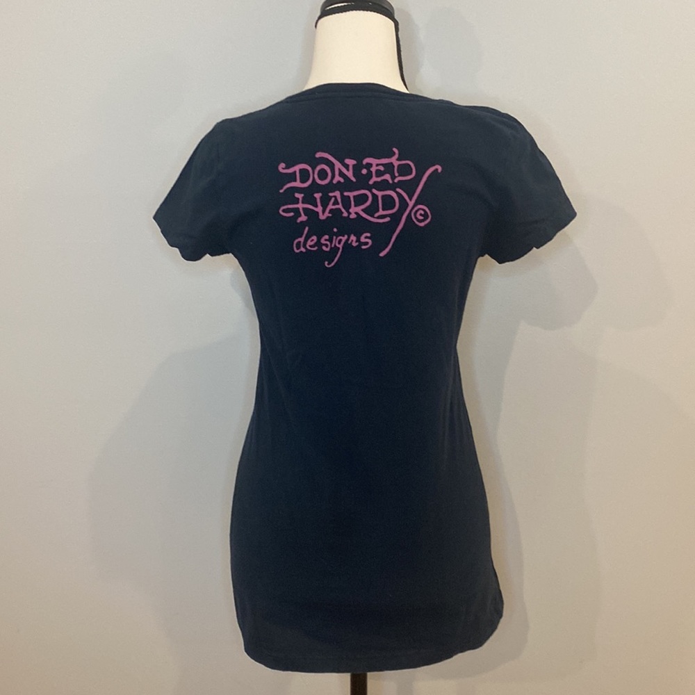 Ed Hardy flowers and skulls tee Y2K vintage Christian Audigier fitted - Picture 4 of 6